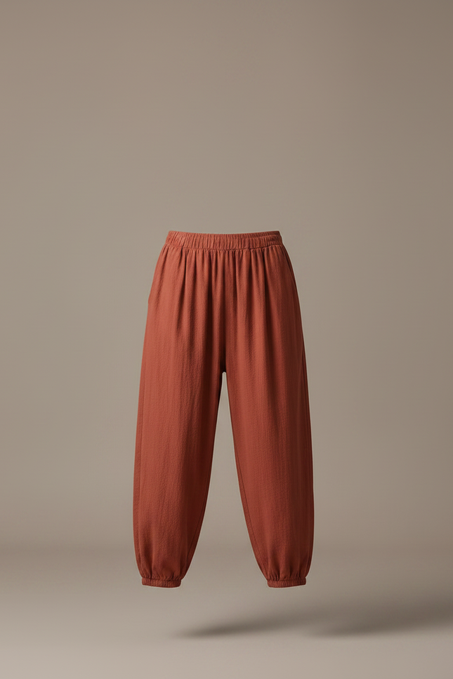 Pantalon Chinois Harem Coton Lin Ample Confortable Rouge Brique - vue 3