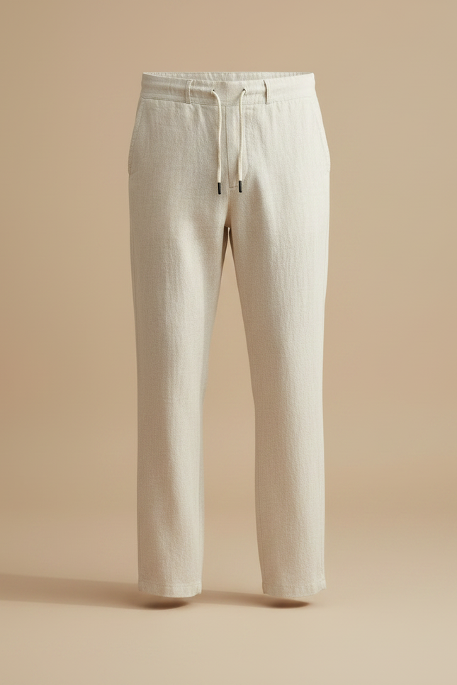 Pantalon Chinois Lin Droit Écru Décontracté Homme - Beige - vue 3