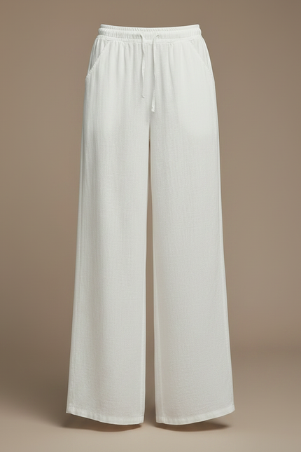 Pantalon Chinois Blanc Ample Lin Coton Fluide - vue 3