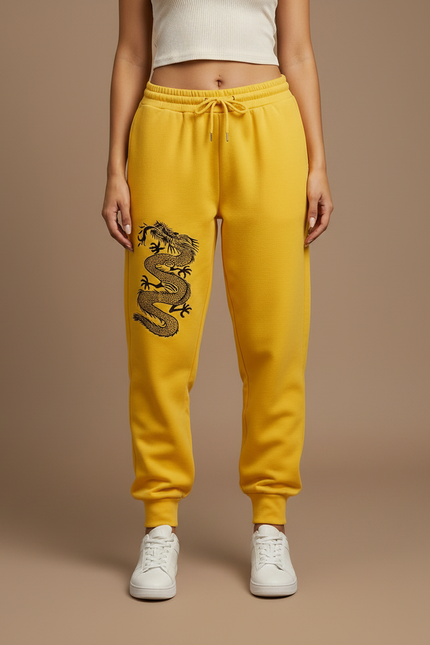 Pantalon Chinois Jaune Dragon Molletonné Ample Confortable - vue 3