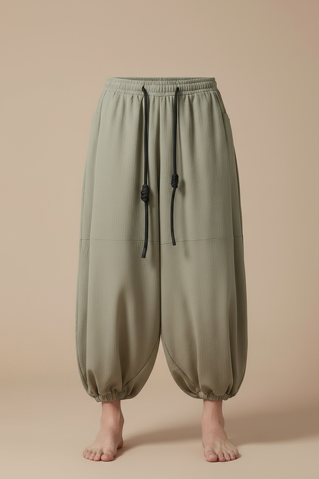Pantalon Chinois Harem Vert Ample Cordon Décontracté Homme - Kaki Polyester - vue 3