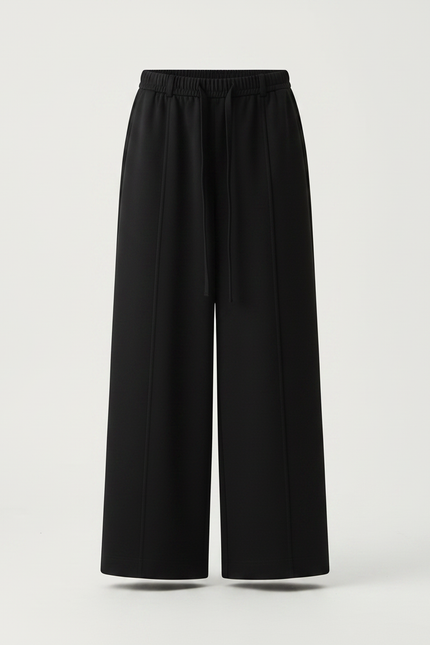 Pantalon Chinois Noir Ample Fluide Cordon Élastique - Molleton - vue 3