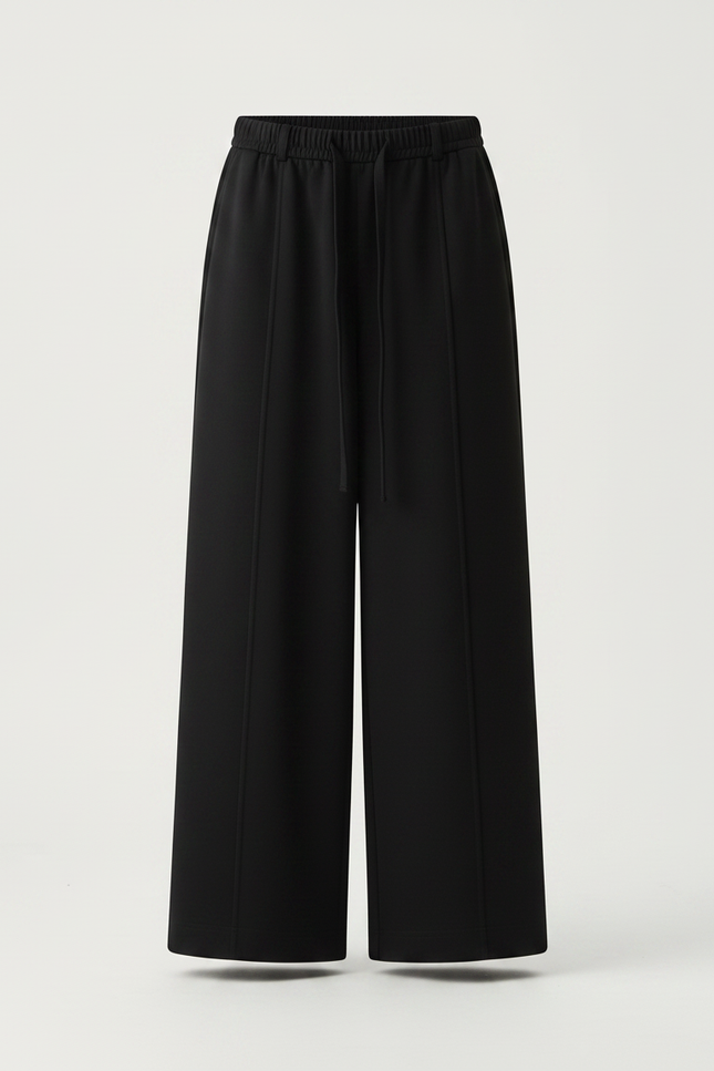 Pantalon Chinois Noir Ample Fluide Cordon Élastique - Molleton - vue 3