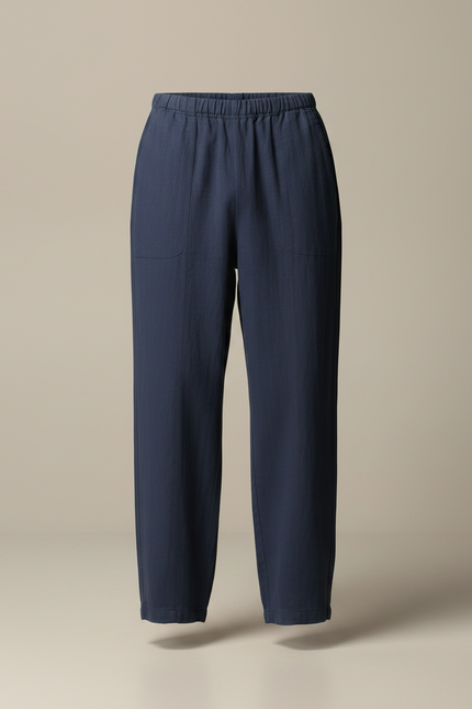 Pantalon Chinois Bleu Marine Ample Lin Décontracté - vue 3