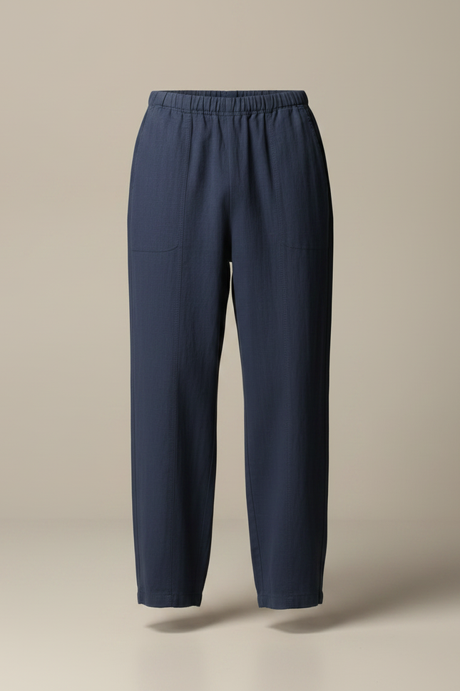 Pantalon Chinois Bleu Marine Ample Lin Décontracté - vue 3