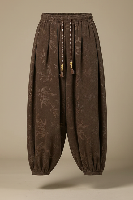 Pantalon Chinois Marron Ample Fleuri Décontracté Homme - Lin - vue 3