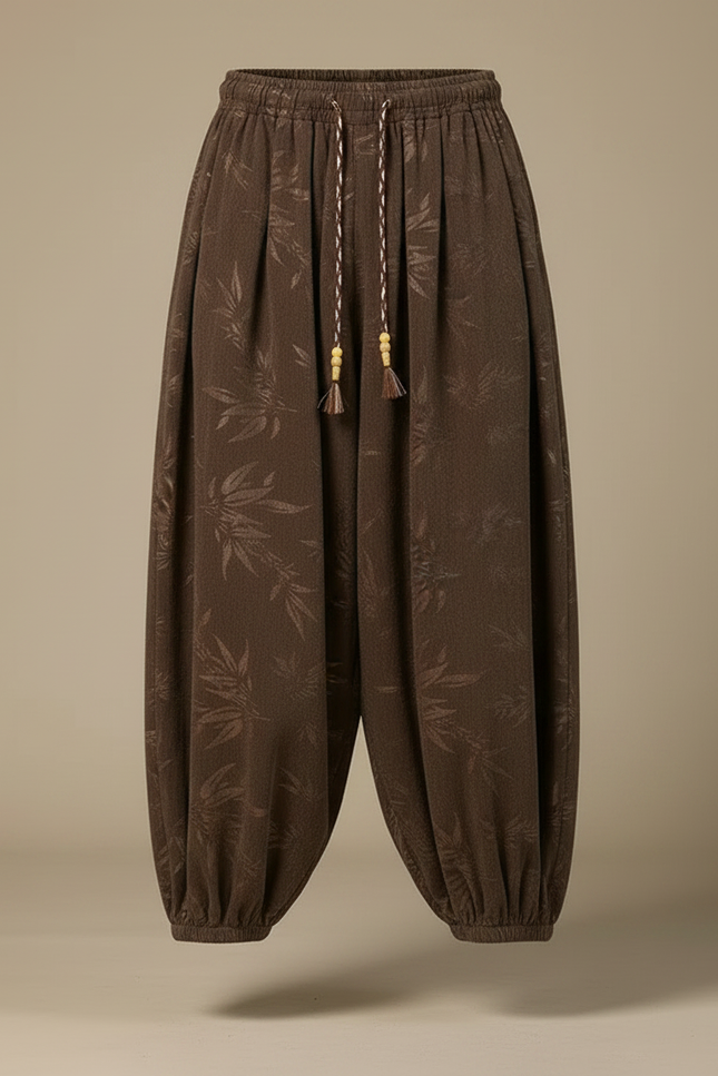 Pantalon Chinois Marron Ample Fleuri Décontracté Homme - Lin - vue 3