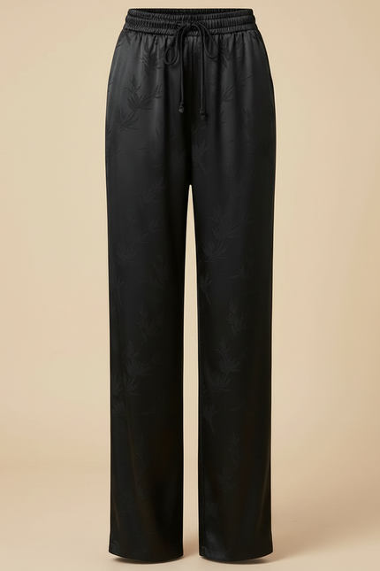 Pantalon Chinois Satin Jacquard Ample Noir Élégant Fluide - vue 3