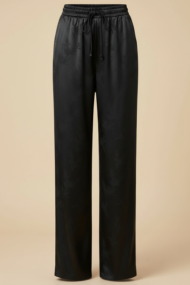 Pantalon Chinois Satin Jacquard Ample Noir Élégant Fluide - vue 3