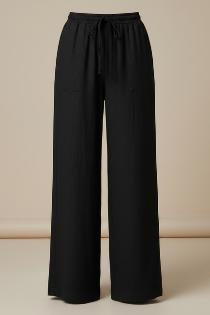 Pantalon Chinois Noir Ample Fluide Décontracté Lin - vue 3