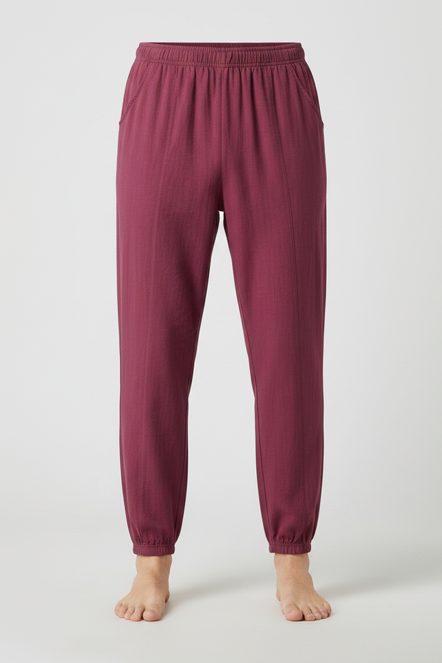 Pantalon Chinois Bordeaux Ample Coton Élastique Confortable - vue 3
