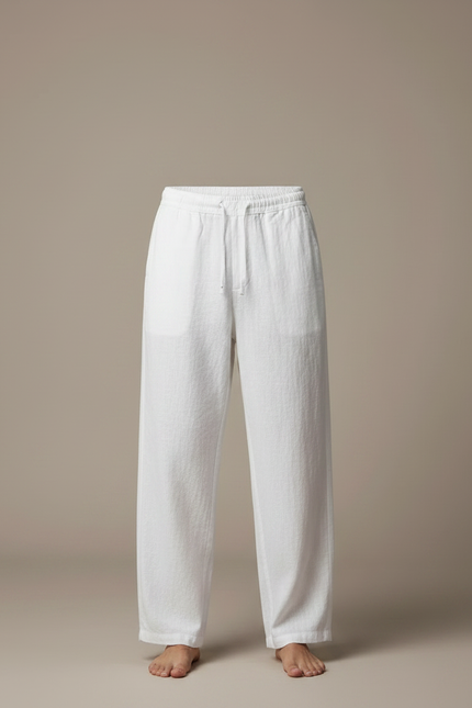 Pantalon Chinois Lin Ample Blanc Décontracté Homme - vue 3