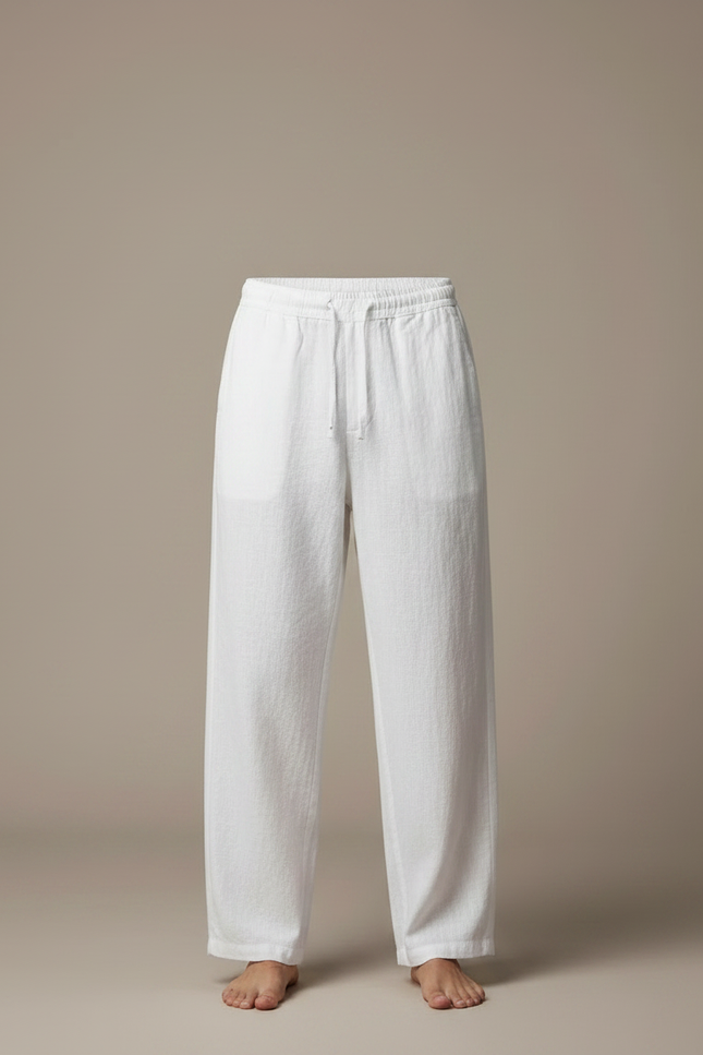 Pantalon Chinois Lin Ample Blanc Décontracté Homme - vue 3