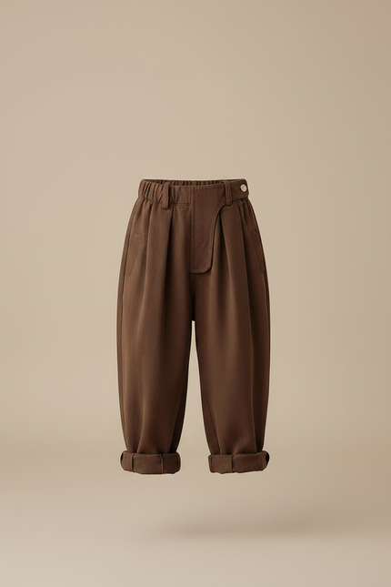 Pantalon Chinois Marron Ample Plissé Enfant - Laine - vue 3