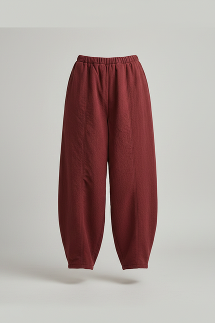 Pantalon Chinois Rouge Ample Coton Lantern Femme - Bordeaux - vue 3