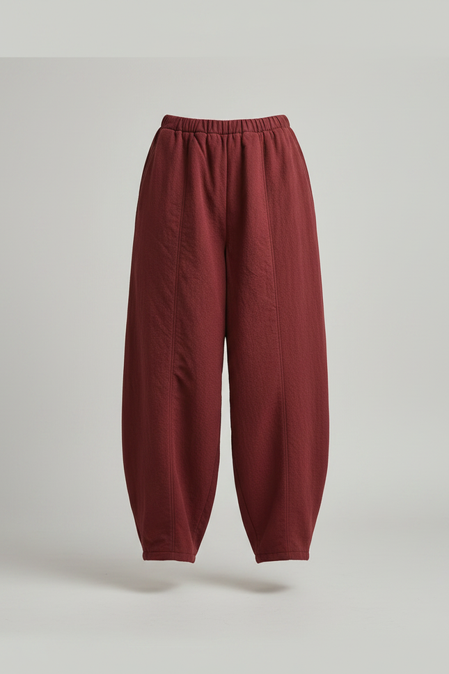 Pantalon Chinois Rouge Ample Coton Lantern Femme - Bordeaux - vue 3