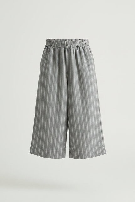Pantalon Chinois Gris Rayé Ample Coton Fluide - vue 3
