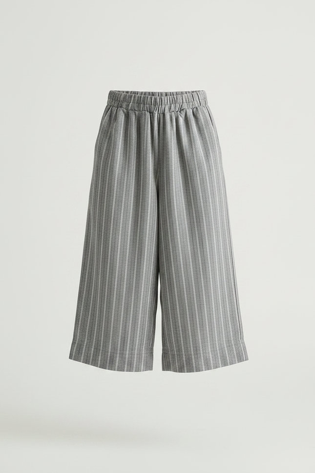 Pantalon Chinois Gris Rayé Ample Coton Fluide - vue 3