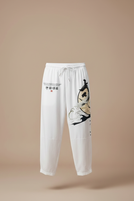 Pantalon Chinois Blanc Harem Carpe Vagues Calligraphie - Coton - vue 3