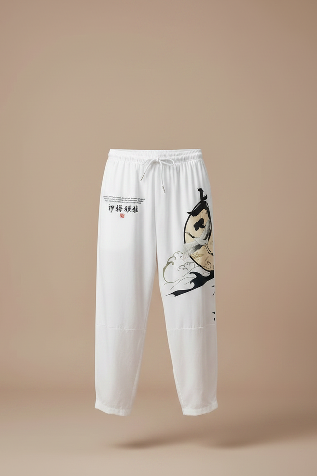Pantalon Chinois Blanc Harem Carpe Vagues Calligraphie - Coton - vue 3