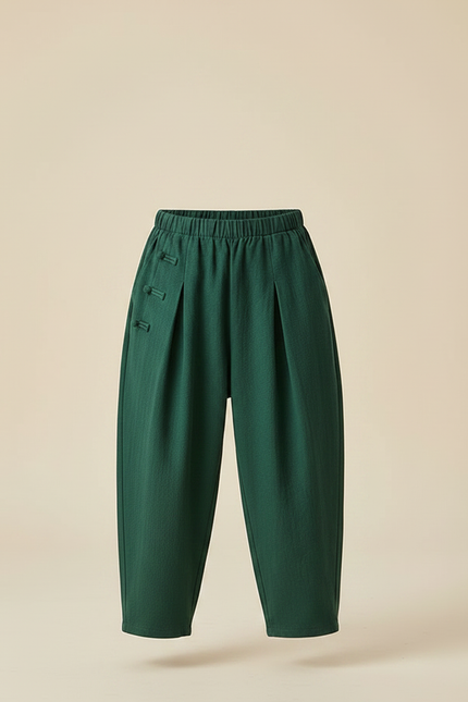 Pantalon Chinois Vert Ample Coton Enfant - vue 3