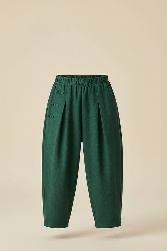 Pantalon Chinois Vert Ample Coton Enfant - vue 3