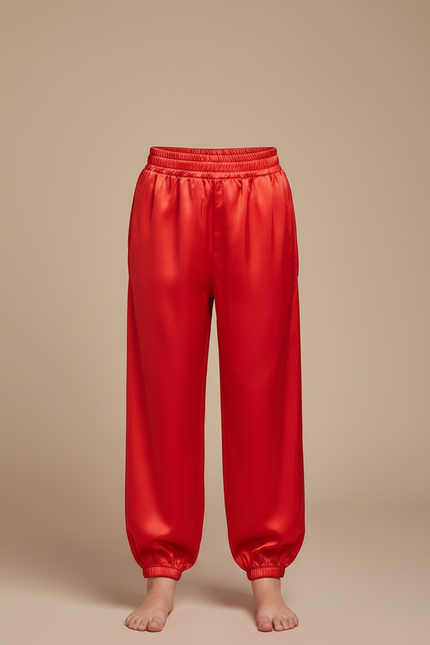 Pantalon Chinois Rouge Satiné Fluide Enfant Traditionnel - vue 3