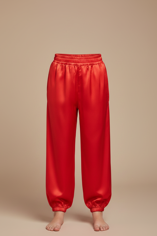 Pantalon Chinois Rouge Satiné Fluide Enfant Traditionnel - vue 3