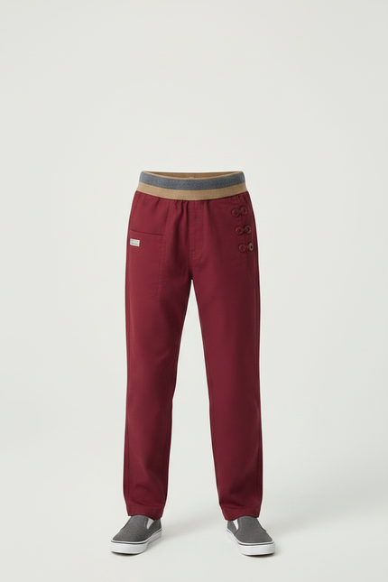 Pantalon Chinois Bordeaux Décontracté Boutons Garçon - Coton - vue 3