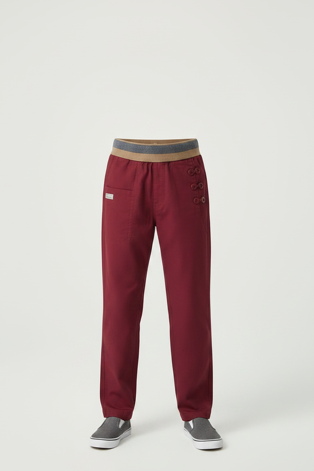 Pantalon Chinois Bordeaux Décontracté Boutons Garçon - Coton - vue 3