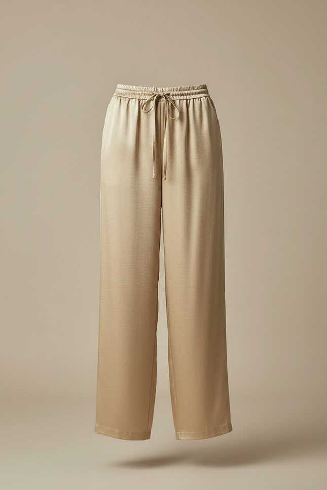 Pantalon Chinois Doré Satin Ample Fluide Élégant - vue 3