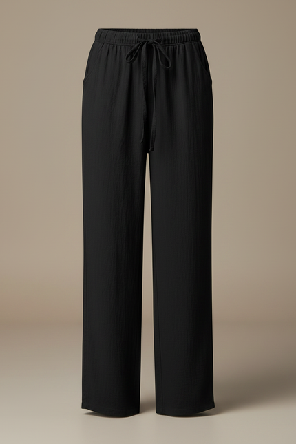 Pantalon Chinois Noir Coton Lin Ample Confortable - vue 3