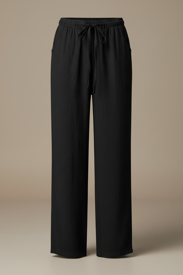 Pantalon Chinois Noir Coton Lin Ample Confortable - vue 3