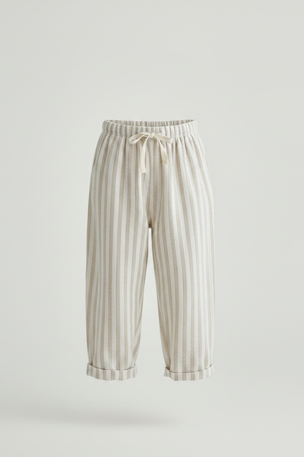 Pantalon Chinois Rayé Beige Coton Ample Enfant - vue 3
