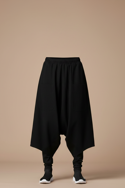 Pantalon Chinois Harem Noir Ample Coton Décontracté - vue 3