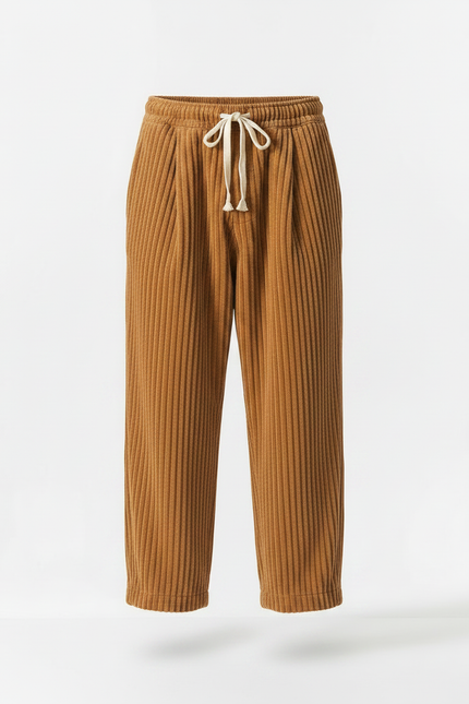 Pantalon Chinois Côtelé Marron Ample Décontracté Homme - Camel Cordé - vue 3