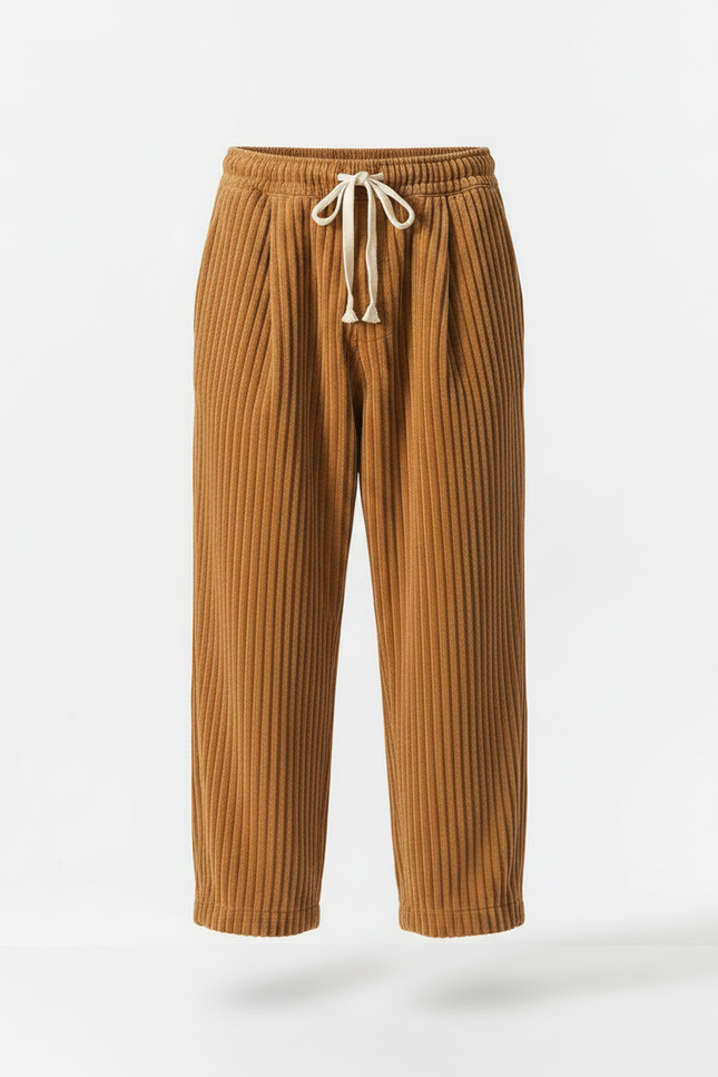Pantalon Chinois Côtelé Marron Ample Décontracté Homme - Camel Cordé - vue 3