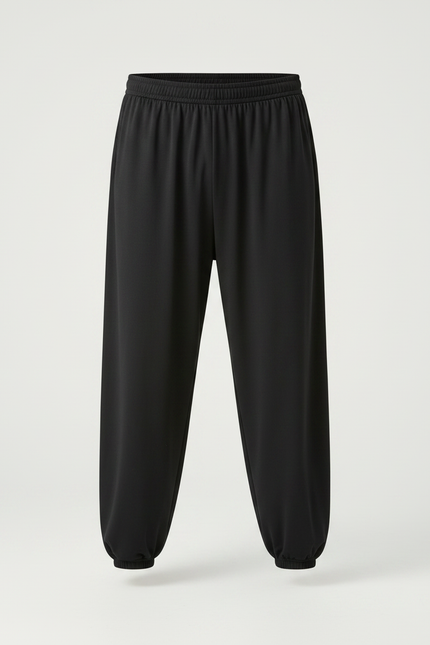 Pantalon Chinois Noir Ample Fluide Élastiqué Unisexe - Viscose - vue 3