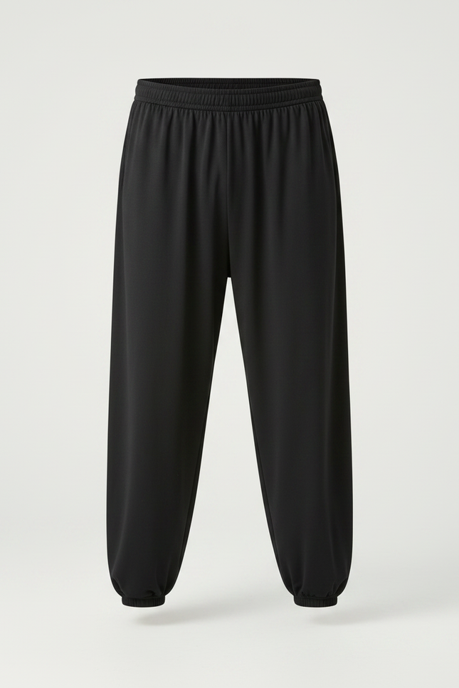 Pantalon Chinois Noir Ample Fluide Élastiqué Unisexe - Viscose - vue 3