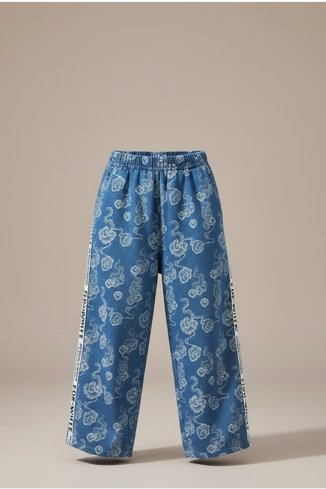 Pantalon Chinois Denim Imprimé Nuages Ample Décontracté Garçon - Jean - vue 3