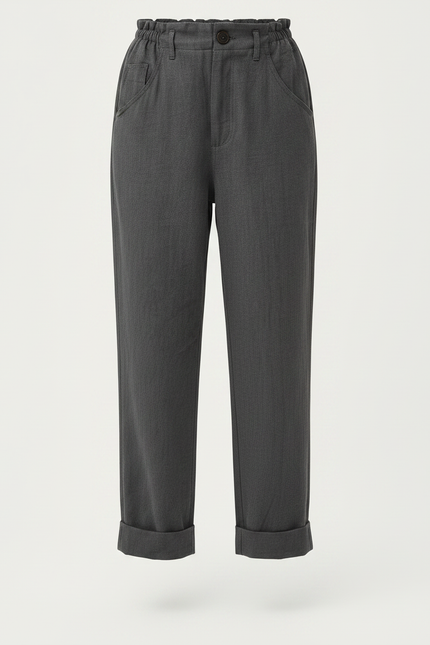 Pantalon Chinois Gris Ample Coton Décontracté Ceinturé - vue 3