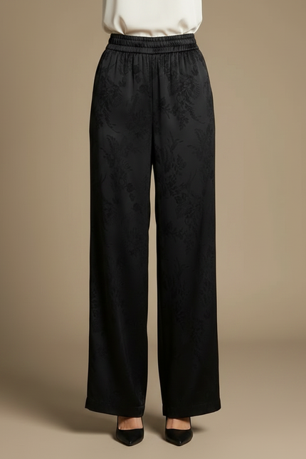 Pantalon Chinois Noir Jacquard Fluide Ample Élégant - Satin - vue 3