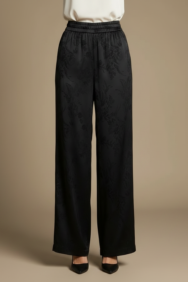 Pantalon Chinois Noir Jacquard Fluide Ample Élégant - Satin - vue 3