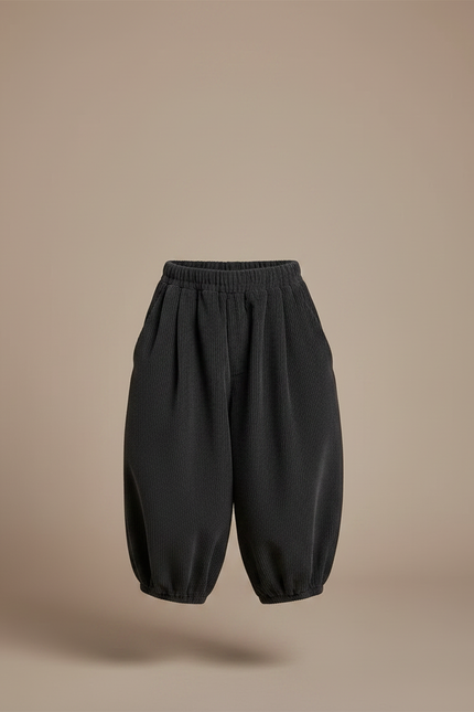 Pantalon Chinois Côtelé Ample Noir Enfant Rétro - Cordé - vue 3