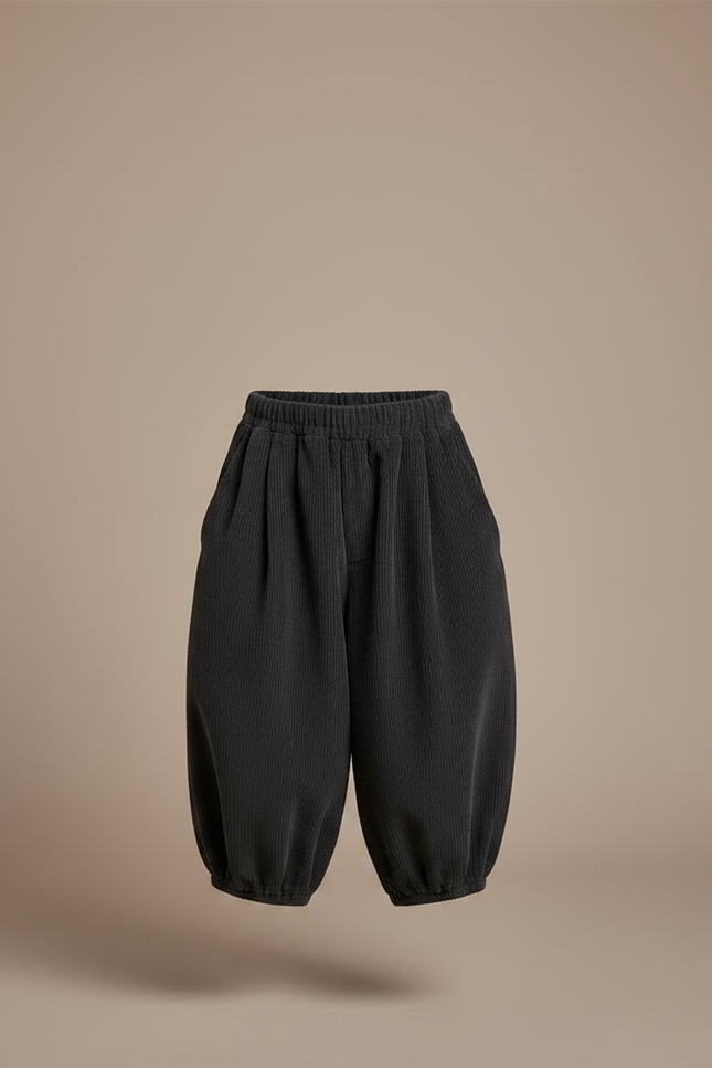 Pantalon Chinois Côtelé Ample Noir Enfant Rétro - Cordé - vue 3