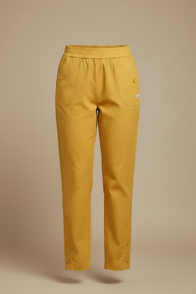 Pantalon Chinois Jaune Coton Lin Taille Haute Décontracté - vue 3