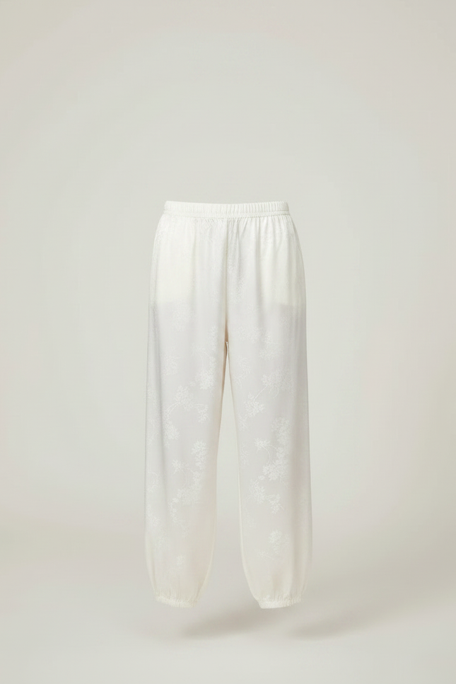 Pantalon Chinois Blanc Satiné Fluide Imprimé Élégant - vue 3