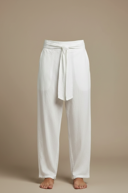 Pantalon Chinois Blanc Ample Lin Décontracté Homme - vue 3