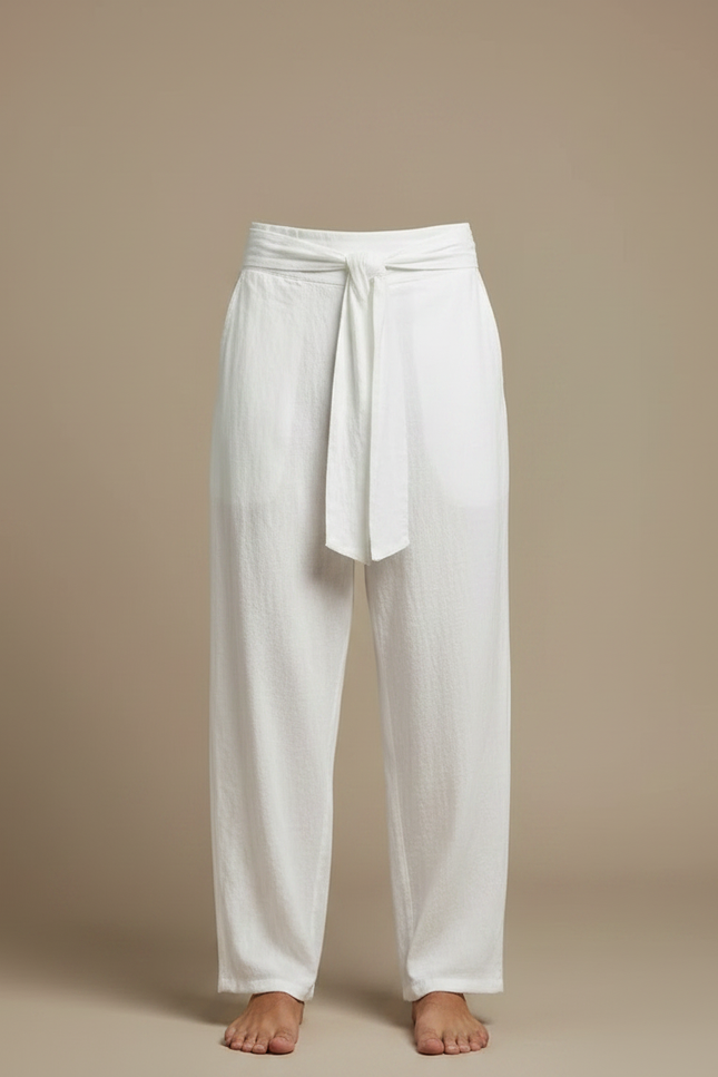 Pantalon Chinois Blanc Ample Lin Décontracté Homme - vue 3