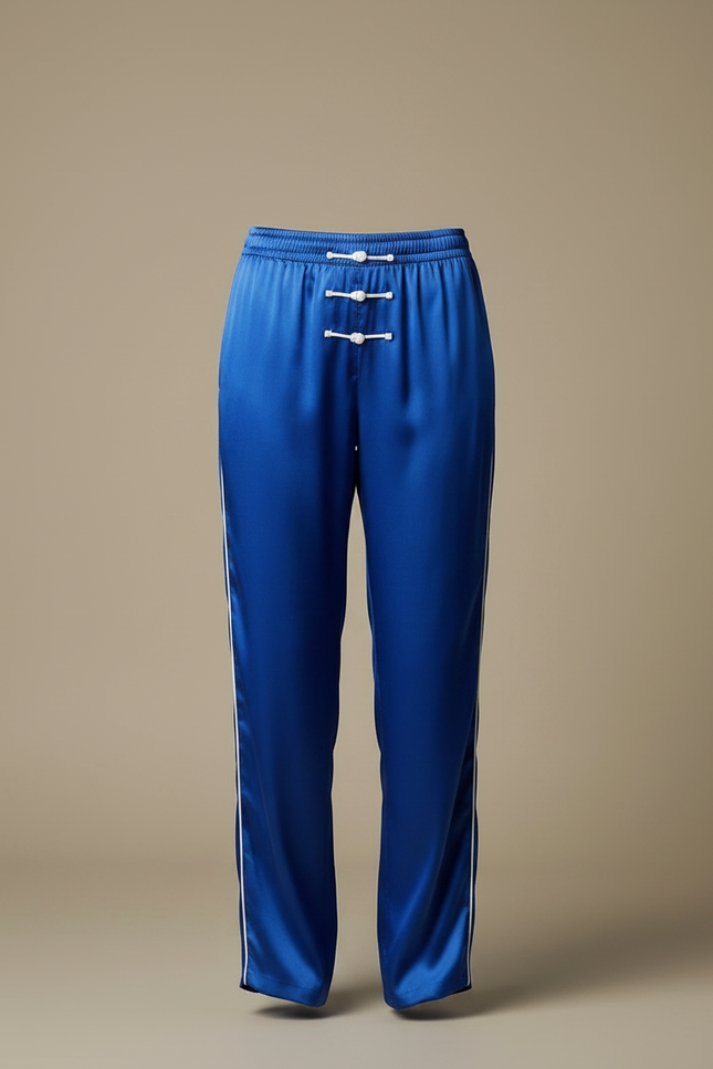 Pantalon Chinois Bleu Royal Satin Fluide Femme - vue 3